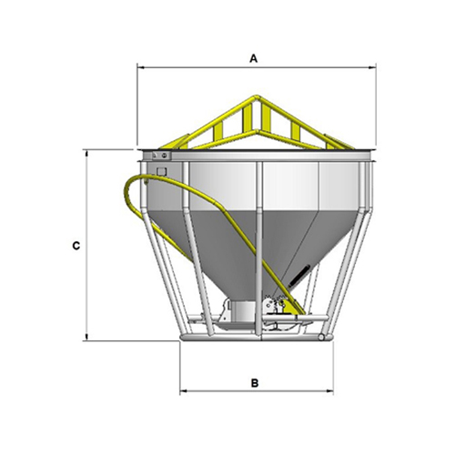 Concrete bucket OVP Group - technical drawing with dimensions A, B, C